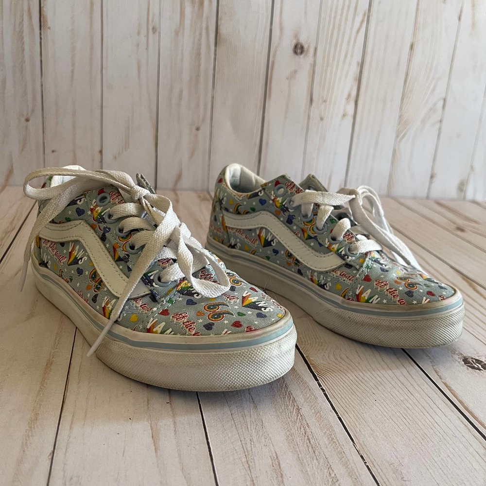 Girls Rainbow Pale Blue Vans Size 12.5